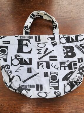 Jasmine La Belle Black White Typographic Canvas Tote Bag Mini